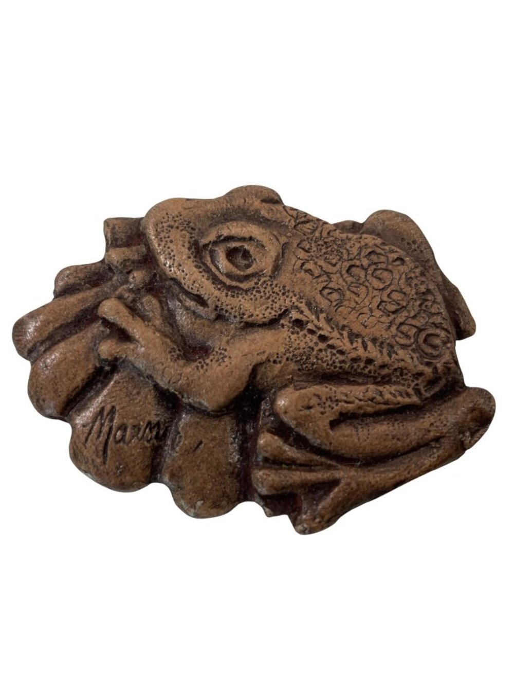 Vintage Hand Painted Tree Frog Porcelain Pin Brooch 90s Brown Whimsical Nature